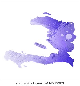 High detailed vector map. Haiti. Watercolor style. Aspid blue color. A violet, delicate, pastel color.