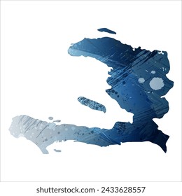 Mapa vectorial detallado. Haití. Estilo acuarela. Color azul oscuro. Berlín azul.