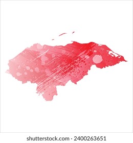 High detailed vector map. Honduras. Watercolor Style. Alizarin red color.