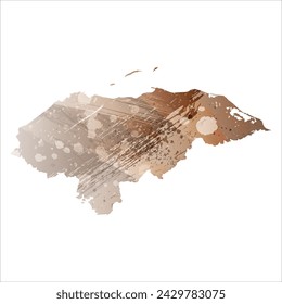 High detailed vector map. Honduras. Watercolor Style. Beige and brown color.