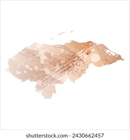 Mapa vectorial detallado. Honduras. Estilo acuarela. Beige y rojo. Color marrón.
