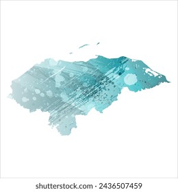 Mapa vectorial detallado. Honduras. Estilo acuarela. Color azul turquesa. El azul es un color profundo.