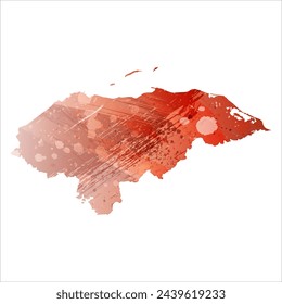 High detailed vector map. Honduras. Watercolor style. Bismarck-furioso. Red color.
