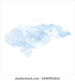 Mapa vectorial detallado. Honduras. Estilo acuarela. Flor de maíz pálida. Color azul.
