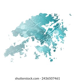 Mapa vectorial detallado. Hong Kong. Estilo acuarela. Color azul turquesa. El azul es un color profundo.