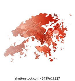 High detailed vector map. Hong Kong. Watercolor style. Bismarck-furioso. Red color.
