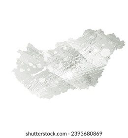 Mapa vectorial detallado alto. Hungría. Estilo acuarela. Agate gris.