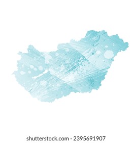 Mapa vectorial detallado alto. Hungría. Estilo acuarela. Color azul acuamarino.