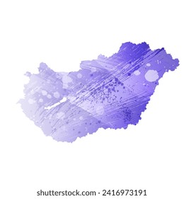 High detailed vector map. Hungary. Watercolor style. Aspid blue color. A violet, delicate, pastel color.