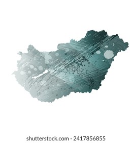 Mapa vectorial detallado alto. Hungría. Estilo acuarela. Color gris aspido. Color verde-gris profundo.