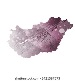 High detailed vector map. Hungary. Watercolor style. Eggplant color. Pastel purple color.