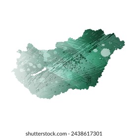 Mapa vectorial detallado. Hungría. Estilo acuarela. Color verde turquesa.