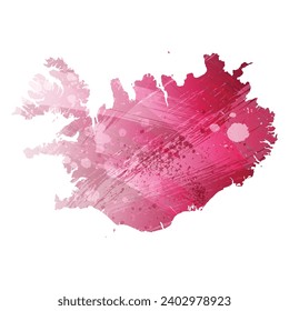 Mapa vectorial detallado alto. Islandia. Estilo acuarela. Color maranth morado.
