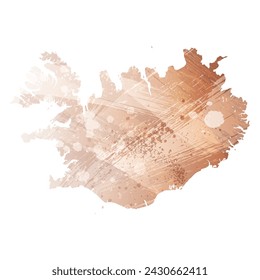 High detailed vector map. Iceland. Watercolor style. Beige and red color. Brown color.
