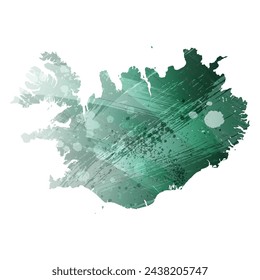 High detailed vector map. Iceland. Watercolor style. Turquoise green color.