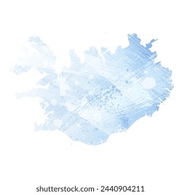 High detailed vector map. Iceland. Watercolor style. Pale cornflower. Blue color.