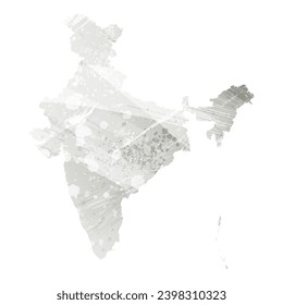 High detailed vector map. India. Watercolor style. Gray color.