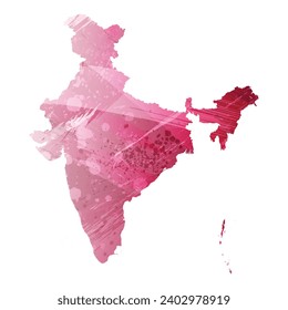 Mapa vectorial detallado alto. India. Estilo acuarela. Color maranth morado.