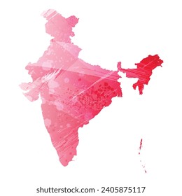 High detailed vector map. India. Watercolor style. Amaranth red color.