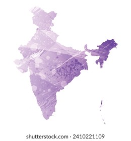 High detailed vector map. India. Watercolor style. Amethyst purple color.