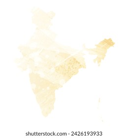 Mapa vectorial detallado. India. Estilo acuarela. Color plátano. Color amarillo pastel. Delicado amarillo.