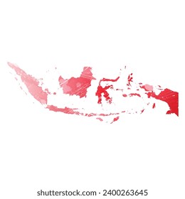 Mapa vectorial detallado alto. Indonesia. Estilo acuarela. Color rojo de Alizarin.