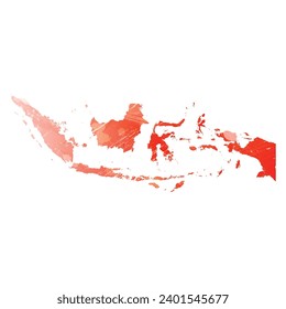 High detailed vector map. Indonesia. Watercolor style. Scarlet bright red color.