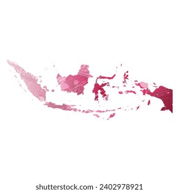 Mapa vectorial detallado alto. Indonesia. Estilo acuarela. Color maranth morado.