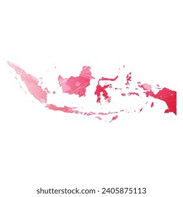 High detailed vector map. Indonesia. Watercolor style. Amaranth red color.