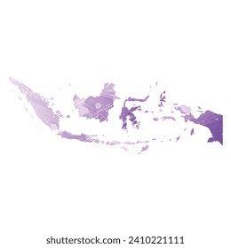 Mapa vectorial detallado alto. Indonesia. Estilo acuarela. Color púrpura anémico.