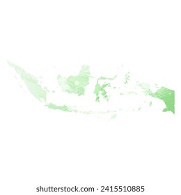 High detailed vector map. Indonesia. Watercolor style. Light lettuce color. Pastel green.