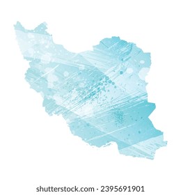 High detailed vector map. Iran. Watercolor style. Aquamarine blue color.