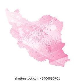 Mapa vectorial detallado alto. Irán. Estilo acuarela. Color rosa amaranto.