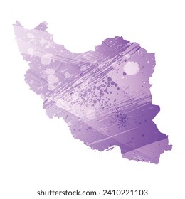 High detailed vector map. Iran. Watercolor style. Amethyst purple color.