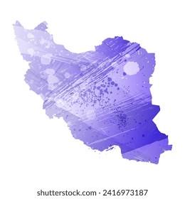 Mapa vectorial detallado alto. Irán. Estilo acuarela. Color azul aspido. Un color violeta, delicado y pastel.
