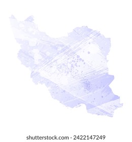 High detailed vector map. Iran. Watercolor style. Periwinkle color. Delicate lilac color. Pastel purple.