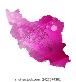 Mapa vectorial detallado. Irán. Estilo acuarela. Color de berenjena. Color púrpura brillante.