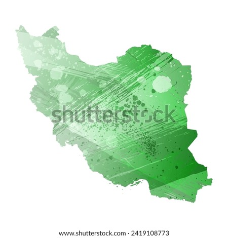 High detailed vector map. Iran. Watercolor style. Green color. Salacious emerald color.