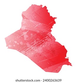 High detailed vector map. Iraq. Watercolor Style. Alizarin red color.