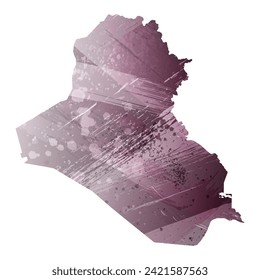 Mapa vectorial detallado alto. Iraq. Estilo acuarela. Color de berenjena. Color púrpura pastel.