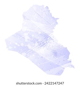 High detailed vector map. Iraq. Watercolor style. Periwinkle color. Delicate lilac color. Pastel purple.