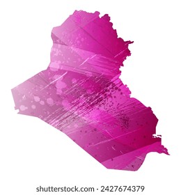 High detailed vector map. Iraq. Watercolor style. Eggplant color. Purple bright color.