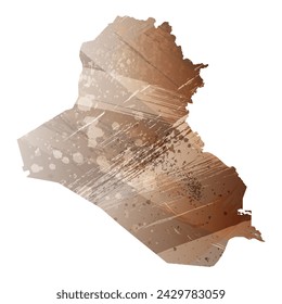 High detailed vector map. Iraq. Watercolor Style. Beige and brown color.