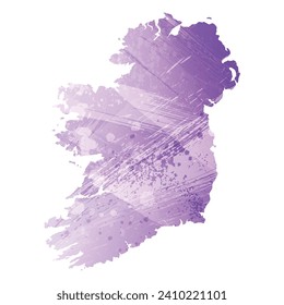 High detailed vector map. Ireland. Watercolor style. Amethyst purple color.
