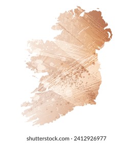 Mapa vectorial detallado alto. Irlanda. Estilo acuarela. Brass antiguo. Marrón claro. Color dorado.