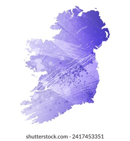 High detailed vector map. Ireland. Watercolor style. Aspid blue color. A violet, delicate, pastel color.
