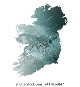 Mapa vectorial detallado alto. Irlanda. Estilo acuarela. Color gris aspido. Color verde-gris profundo.