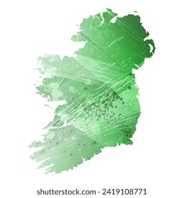 High detailed vector map. Ireland. Watercolor style. Green color. Salacious emerald color.