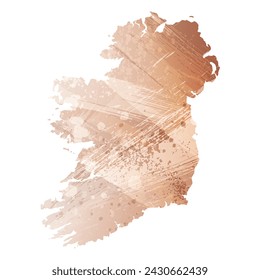 High detailed vector map. Ireland. Watercolor style. Beige and red color. Brown color.
