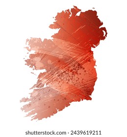 High detailed vector map. Ireland. Watercolor style. Bismarck-furioso. Red color.
